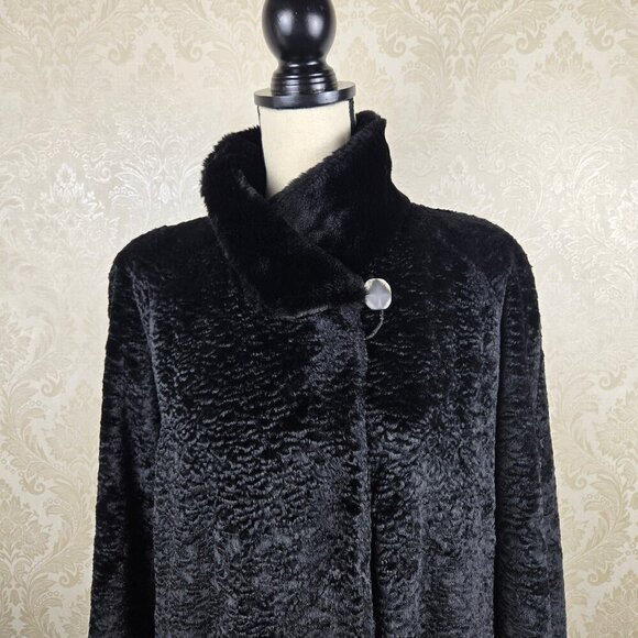 Vintage Dasco Sz 40 Black Faux Fur Long Coat Hook/Eye Closures Adjustable Collar - Picture 13 of 16